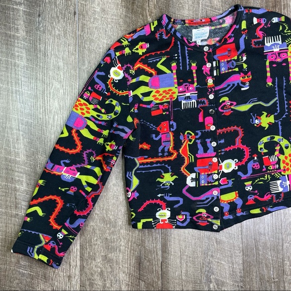 United Colors of Benetton Abstract Colorful Snap Button Sweatshirt Size Small - Picture 11 of 13